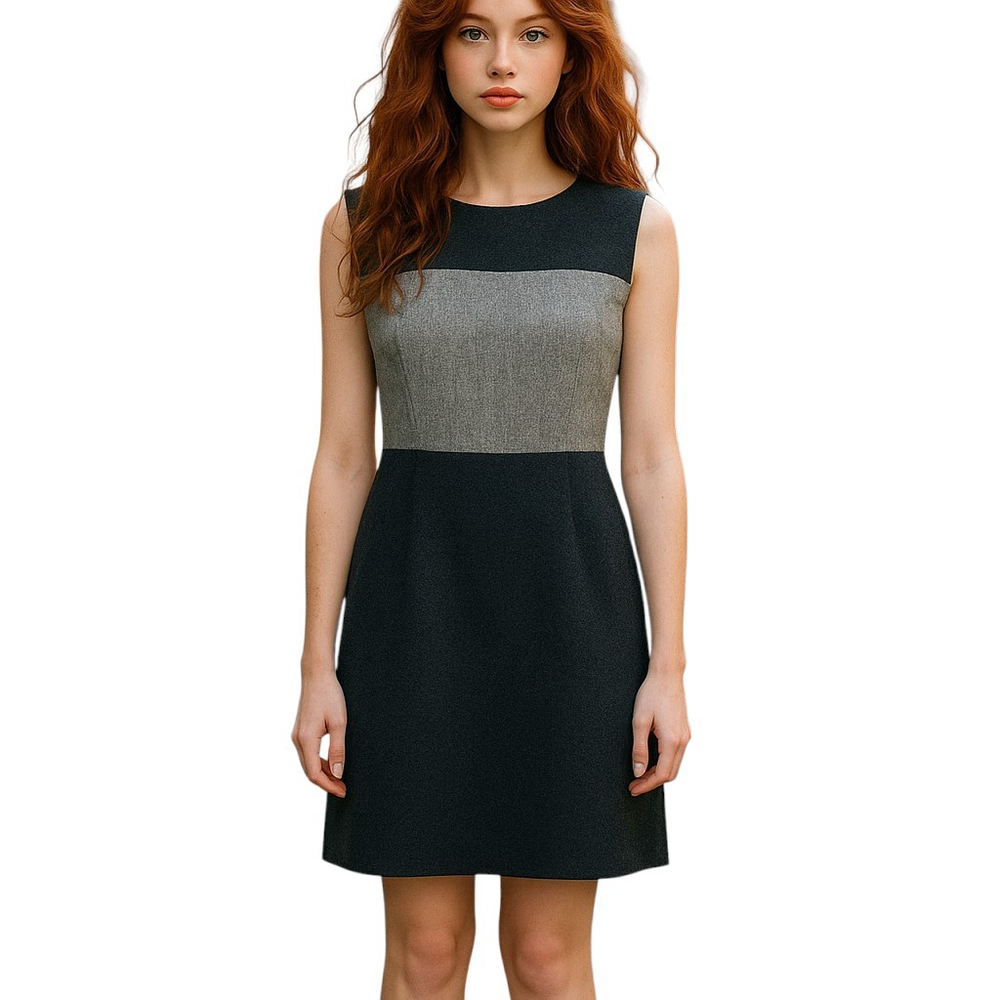 Talbots Sheath Dress 10P Petite Gray Colorblock Wool Blend Office Career Preppy